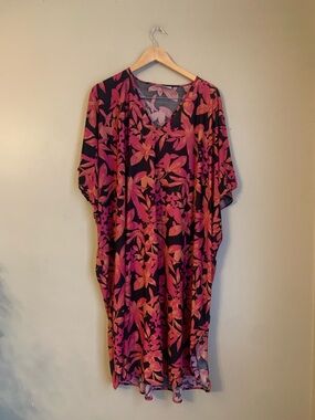 Natori Womens House Dress Sz L Mumu Nightgown Flowy Maximalist Oversized Artsy